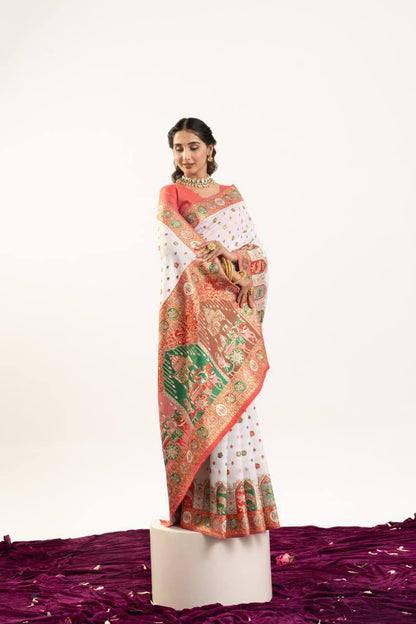Banarasi Pashmina Soft Silk Saree – Barrat Weaving Pallu & Meena Traditional Border