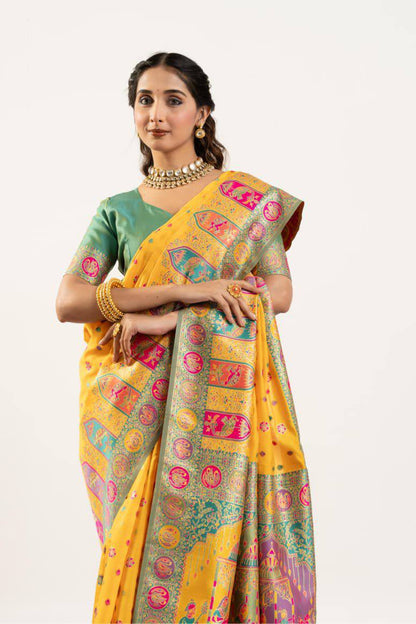 Banarasi Pashmina Soft Silk Saree – Barrat Weaving Pallu & Meena Traditional Border