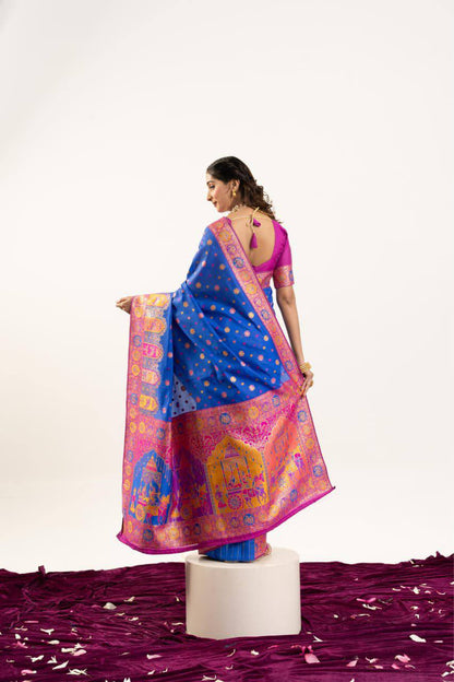 Banarasi Pashmina Soft Silk Saree – Barrat Weaving Pallu & Meena Traditional Border