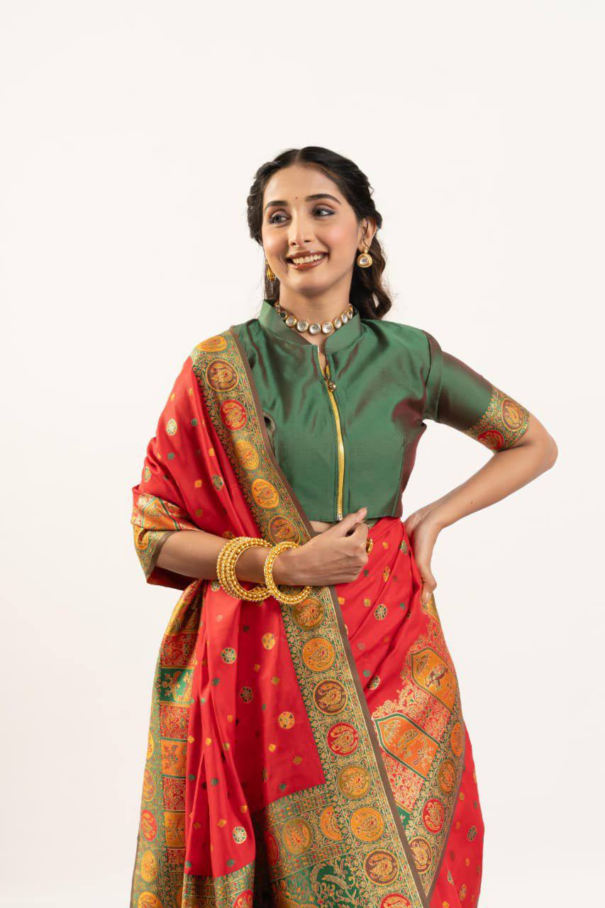 Banarasi Pashmina Soft Silk Saree – Barrat Weaving Pallu & Meena Traditional Border