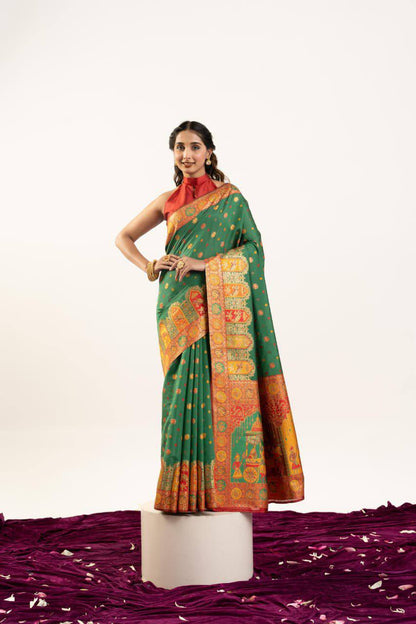 Banarasi Pashmina Soft Silk Saree – Barrat Weaving Pallu & Meena Traditional Border