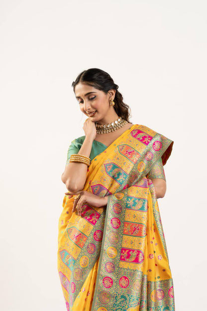 Banarasi Pashmina Soft Silk Saree – Barrat Weaving Pallu & Meena Traditional Border