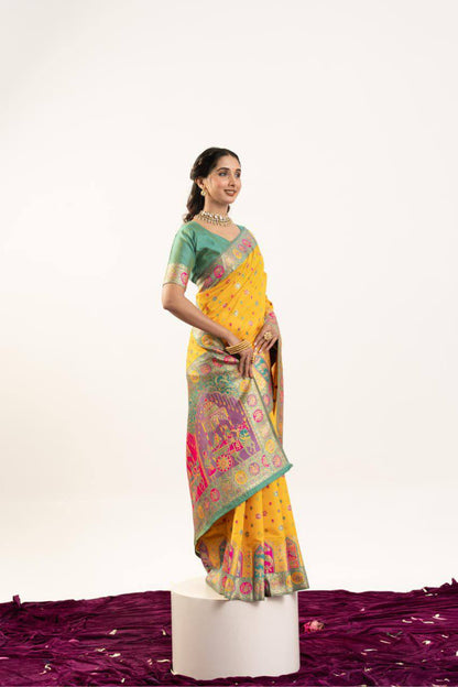 Banarasi Pashmina Soft Silk Saree – Barrat Weaving Pallu & Meena Traditional Border