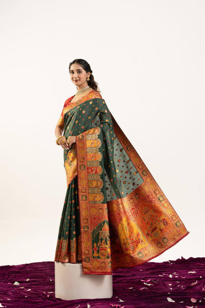 Banarasi Pashmina Soft Silk Saree – Barrat Weaving Pallu & Meena Traditional Border