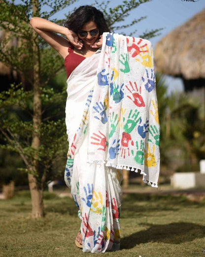 Soft Linen Saree – Digital Print with Banglori Satin Blouse