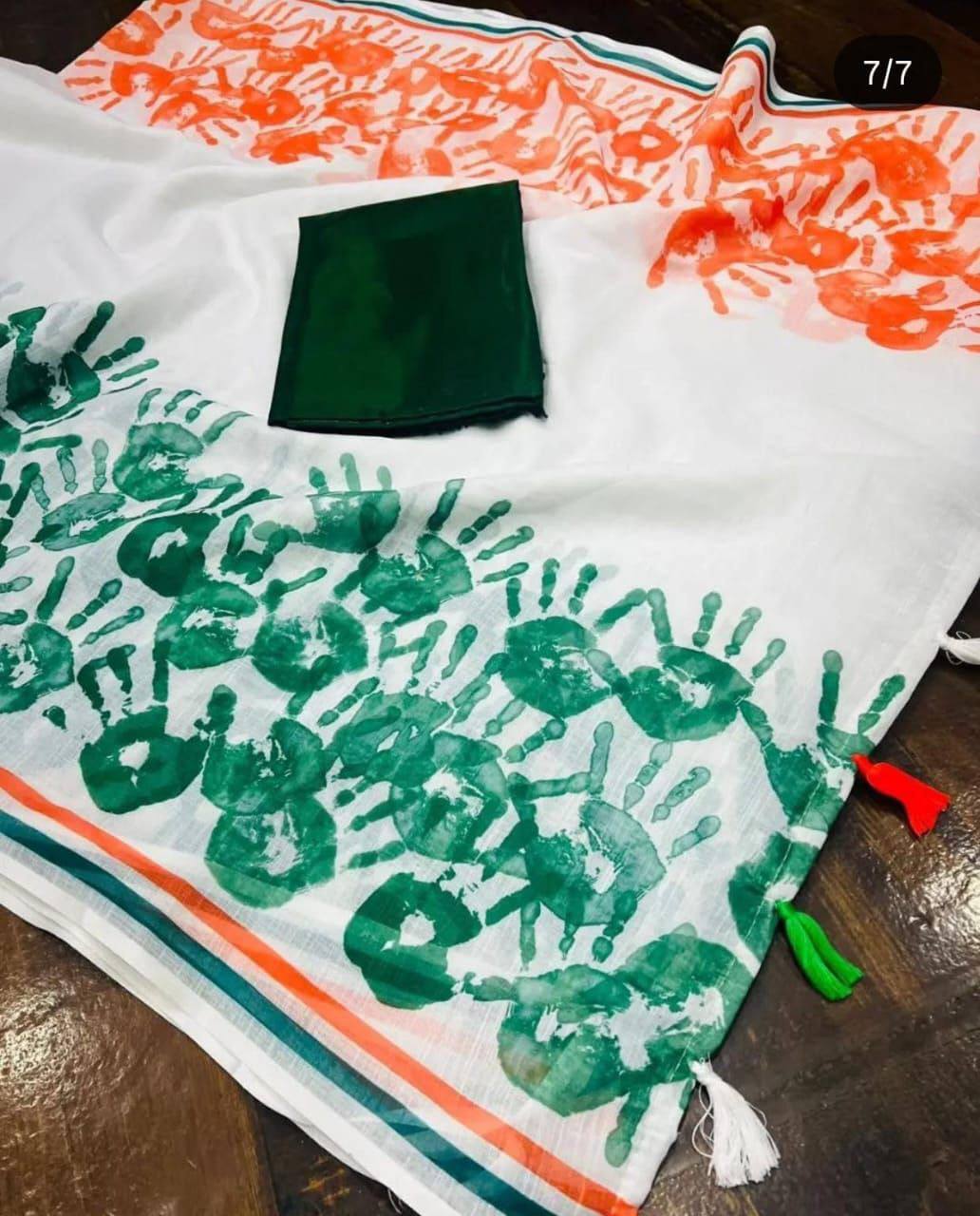 Soft Linen Saree – Digital Print with Banglori Satin Blouse