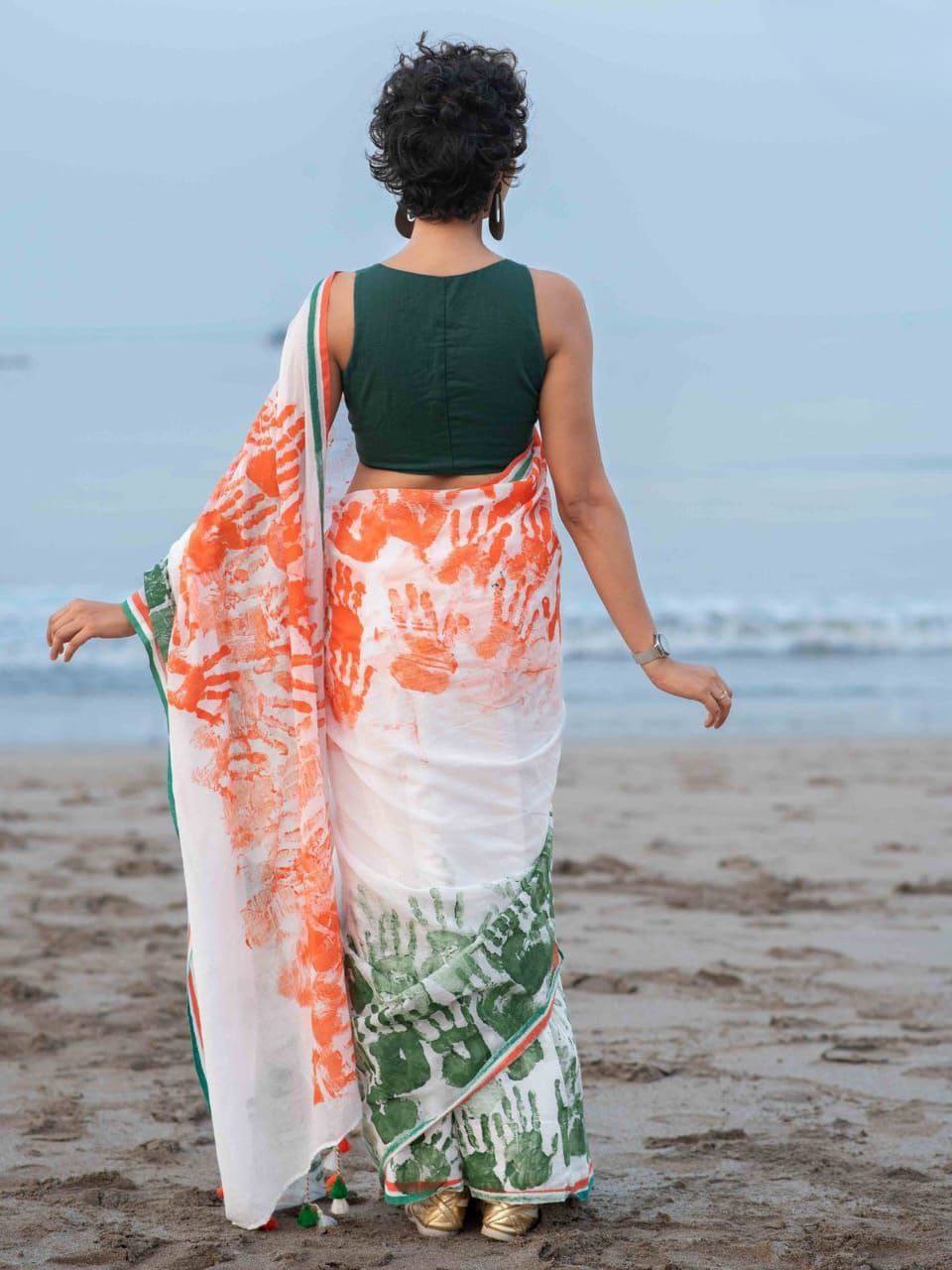 Soft Linen Saree – Digital Print with Banglori Satin Blouse