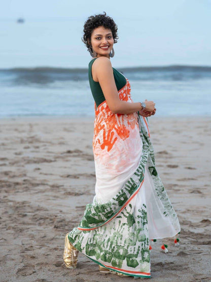Soft Linen Saree – Digital Print with Banglori Satin Blouse