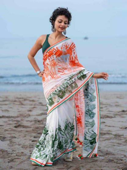 Soft Linen Saree – Digital Print with Banglori Satin Blouse