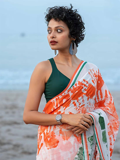 Soft Linen Saree – Digital Print with Banglori Satin Blouse