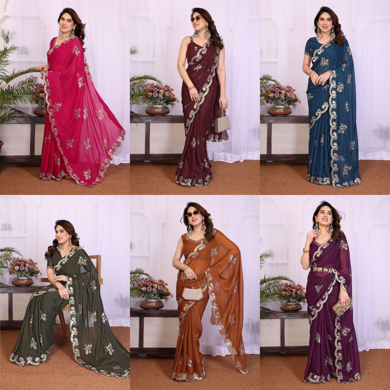 Exclusive Heavy Star Georgette Silk Saree – Sequins Embroidery Work with Matching Blouse