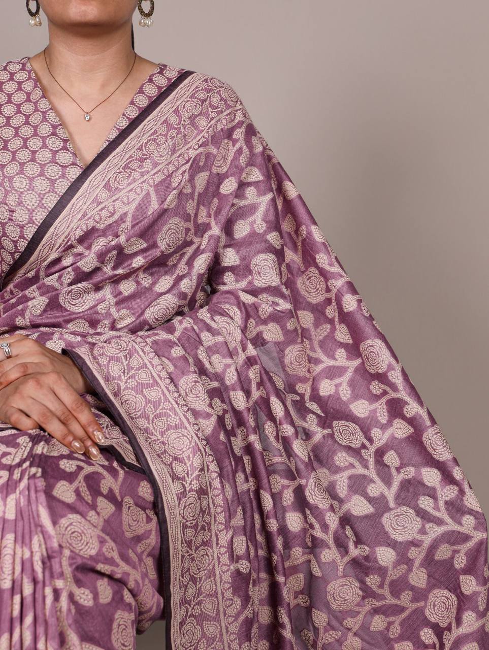 Cotton Silk Saree – Organic Flower Print with Matching Blouse