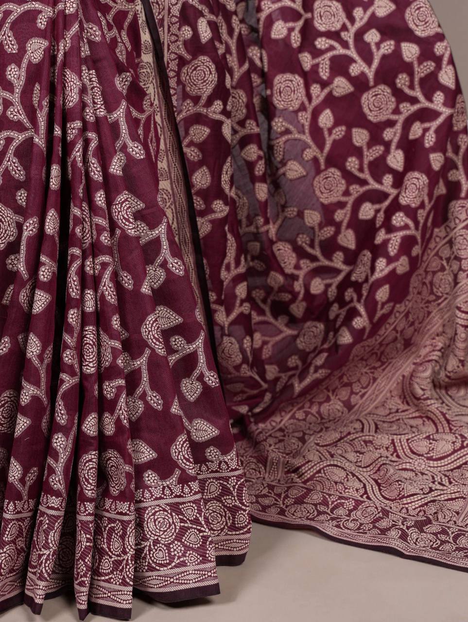 Cotton Silk Saree – Organic Flower Print with Matching Blouse