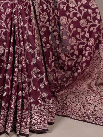 Cotton Silk Saree – Organic Flower Print with Matching Blouse