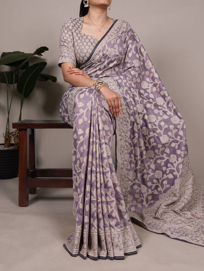 Cotton Silk Saree – Organic Flower Print with Matching Blouse