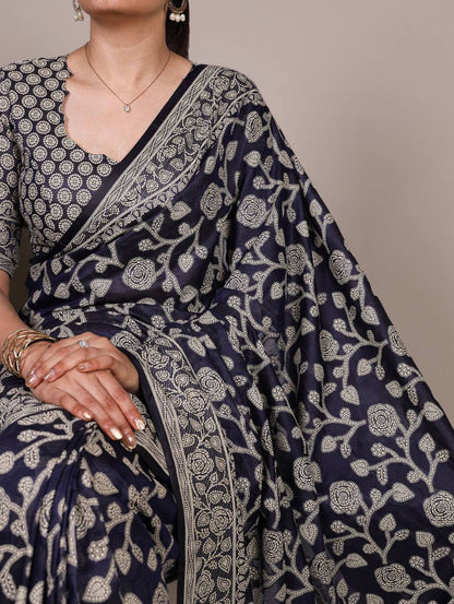 Cotton Silk Saree – Organic Flower Print with Matching Blouse