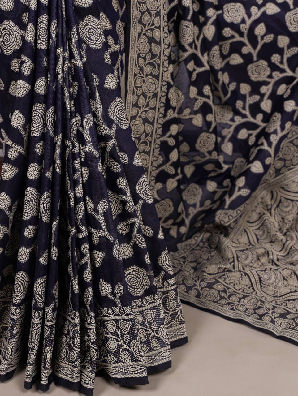 Cotton Silk Saree – Organic Flower Print with Matching Blouse