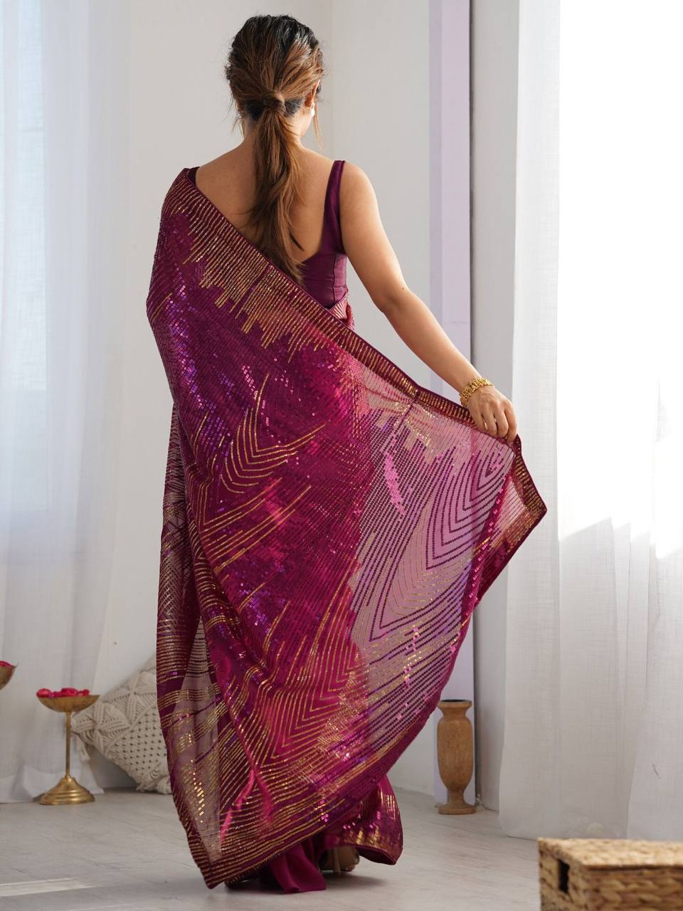Georgette Sequins Saree – Embroidery Sequins Work