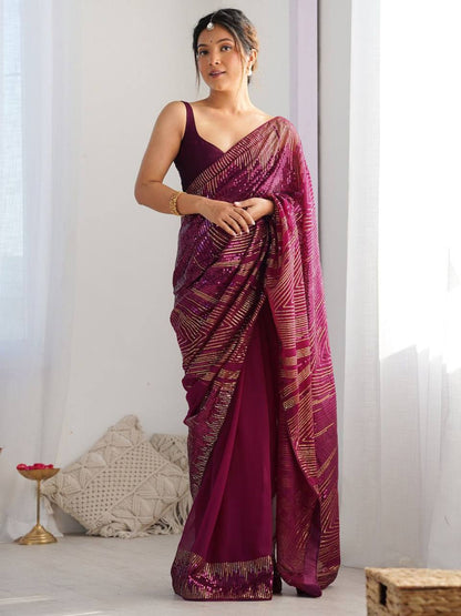 Georgette Sequins Saree – Embroidery Sequins Work