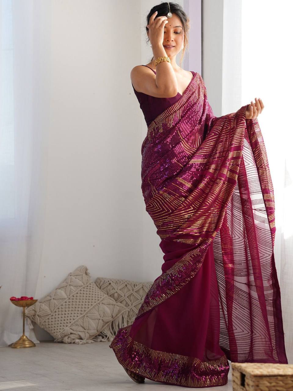 Georgette Sequins Saree – Embroidery Sequins Work