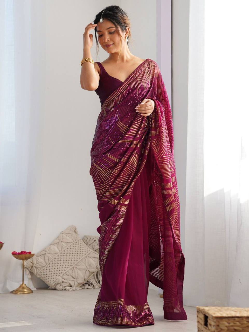 Georgette Sequins Saree – Embroidery Sequins Work