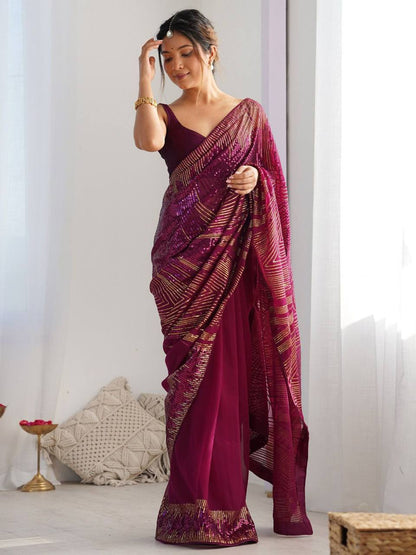 Georgette Sequins Saree – Embroidery Sequins Work