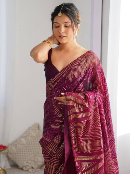 Georgette Sequins Saree – Embroidery Sequins Work