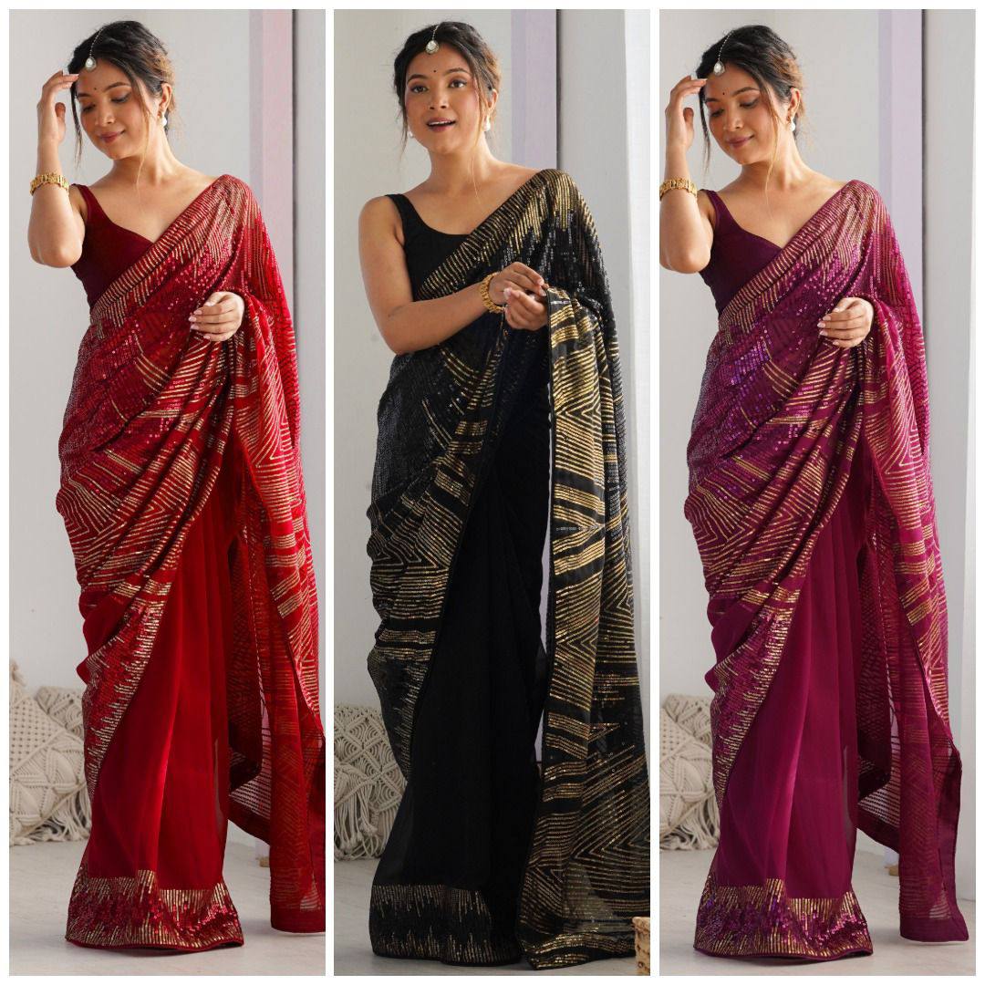 Georgette Sequins Saree – Embroidery Sequins Work