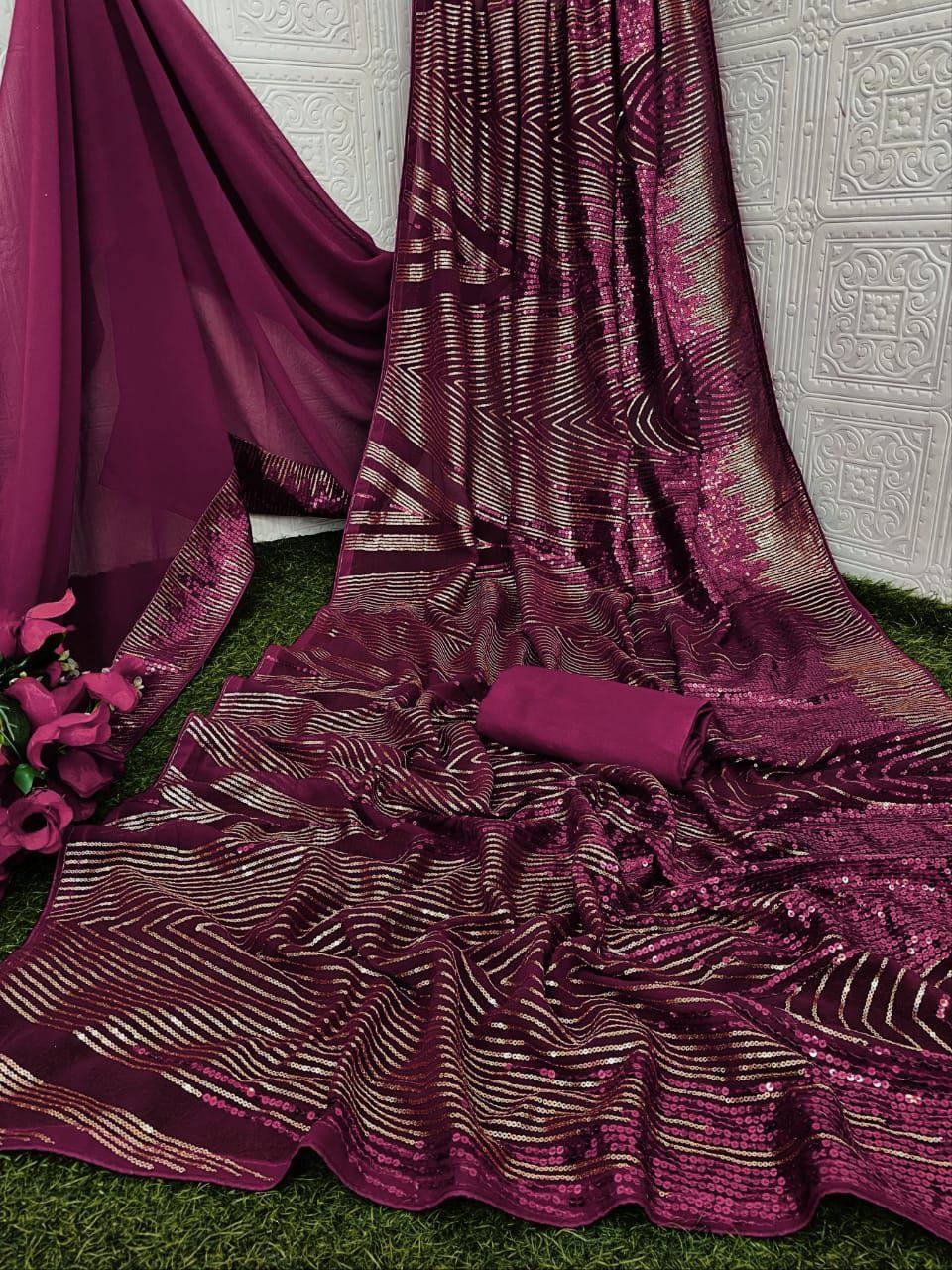 Georgette Sequins Saree – Embroidery Sequins Work