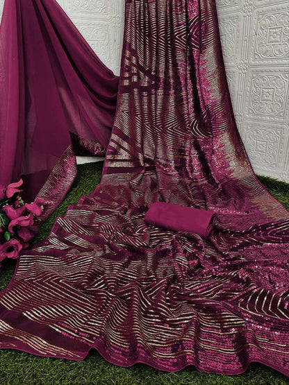 Georgette Sequins Saree – Embroidery Sequins Work