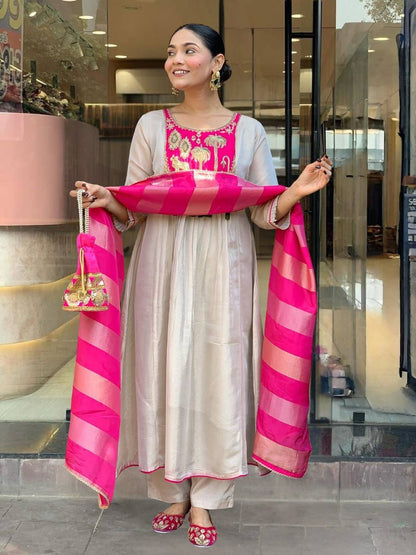 Heavy Viscose Silk Embroidered Kurta Set – Sequins Coding Work