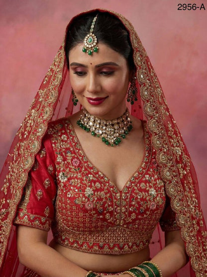 Gadhwal Silk Bridal Lehenga Choli – Baraat Style Work with Double Dupatta