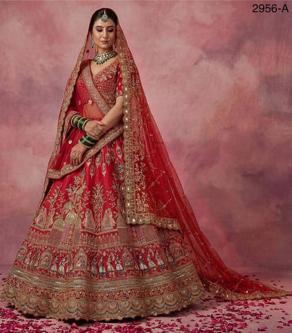 Gadhwal Silk Bridal Lehenga Choli – Baraat Style Work with Double Dupatta