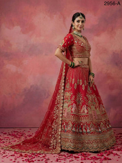 Gadhwal Silk Bridal Lehenga Choli – Baraat Style Work with Double Dupatta