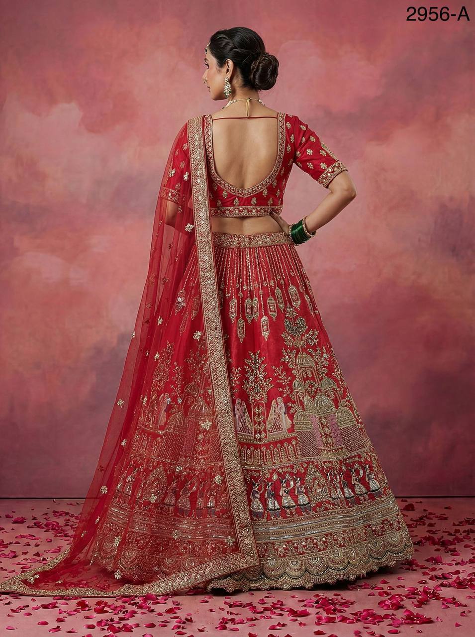 Gadhwal Silk Bridal Lehenga Choli – Baraat Style Work with Double Dupatta