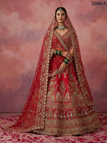 Gadhwal Silk Bridal Lehenga Choli – Baraat Style Work with Double Dupatta