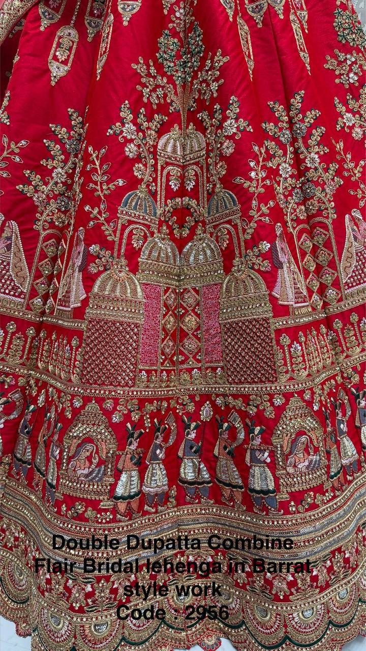 Gadhwal Silk Bridal Lehenga Choli – Baraat Style Work with Double Dupatta