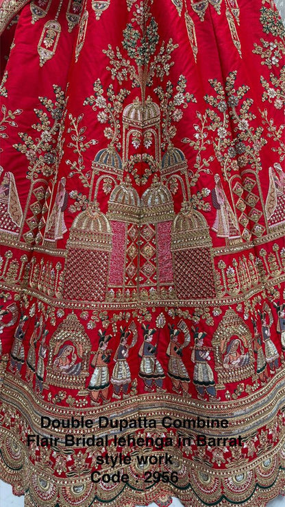 Gadhwal Silk Bridal Lehenga Choli – Baraat Style Work with Double Dupatta