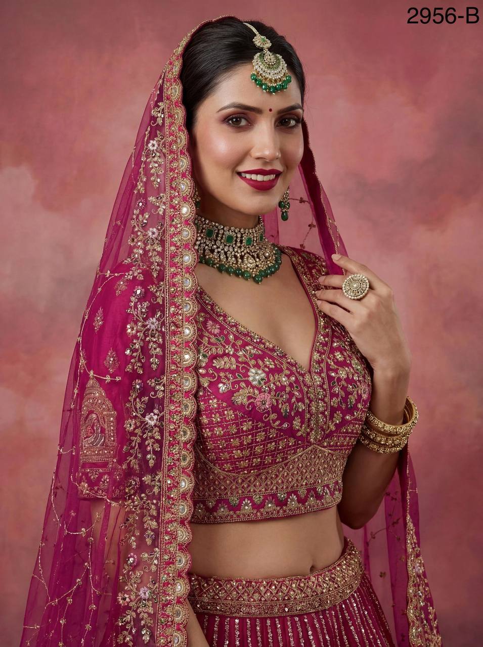 Gadhwal Silk Bridal Lehenga Choli – Baraat Style Work with Double Dupatta