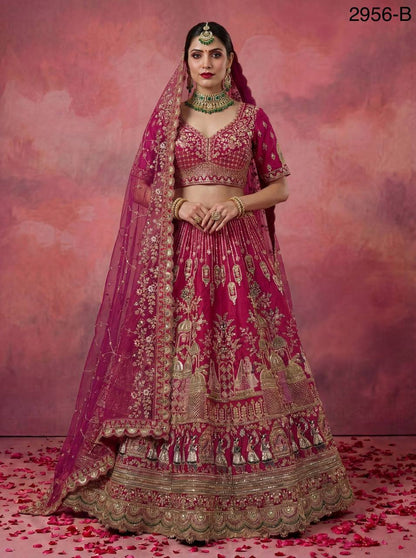 Gadhwal Silk Bridal Lehenga Choli – Baraat Style Work with Double Dupatta