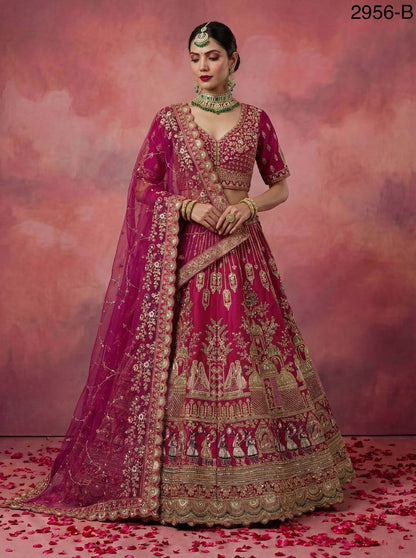 Gadhwal Silk Bridal Lehenga Choli – Baraat Style Work with Double Dupatta