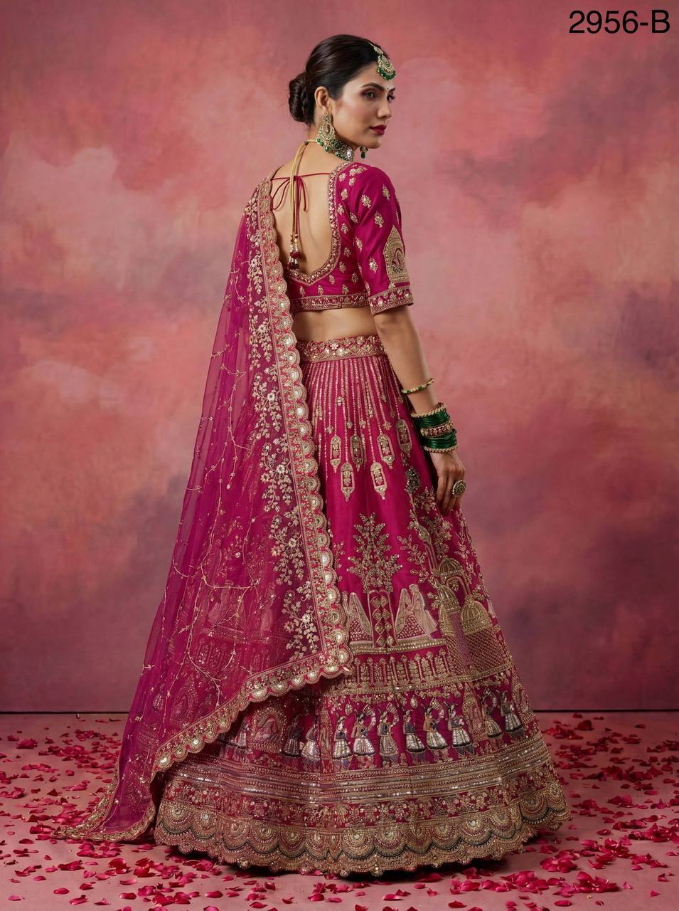 Gadhwal Silk Bridal Lehenga Choli – Baraat Style Work with Double Dupatta