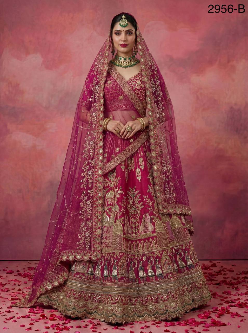 Gadhwal Silk Bridal Lehenga Choli – Baraat Style Work with Double Dupatta