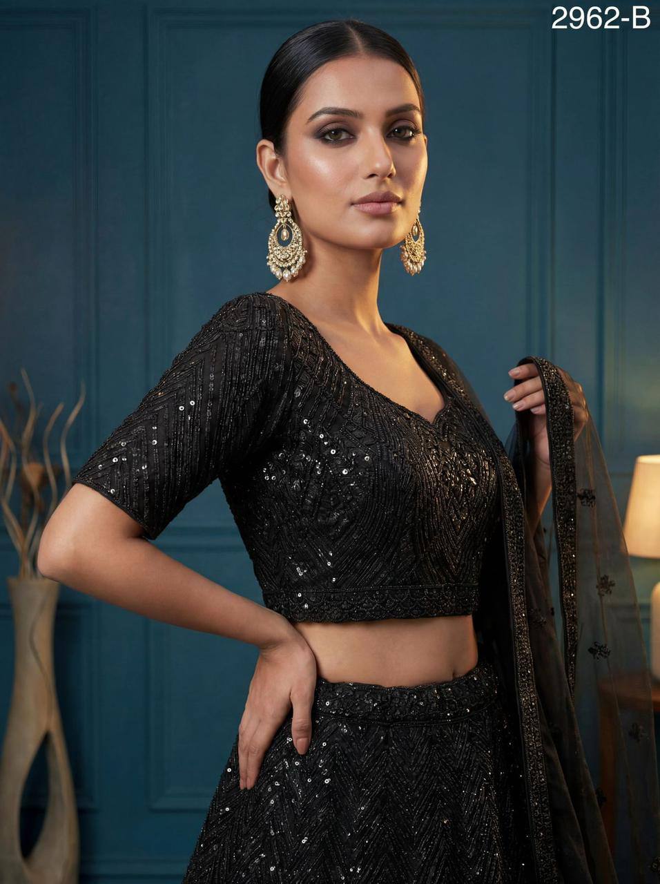 Net Wedding Lehenga Choli – Sequins, Golden Pati, Dori & Zircon Diamond Work