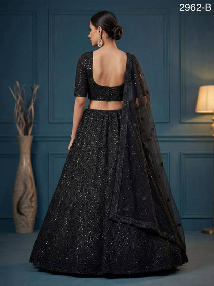Net Wedding Lehenga Choli – Sequins, Golden Pati, Dori & Zircon Diamond Work
