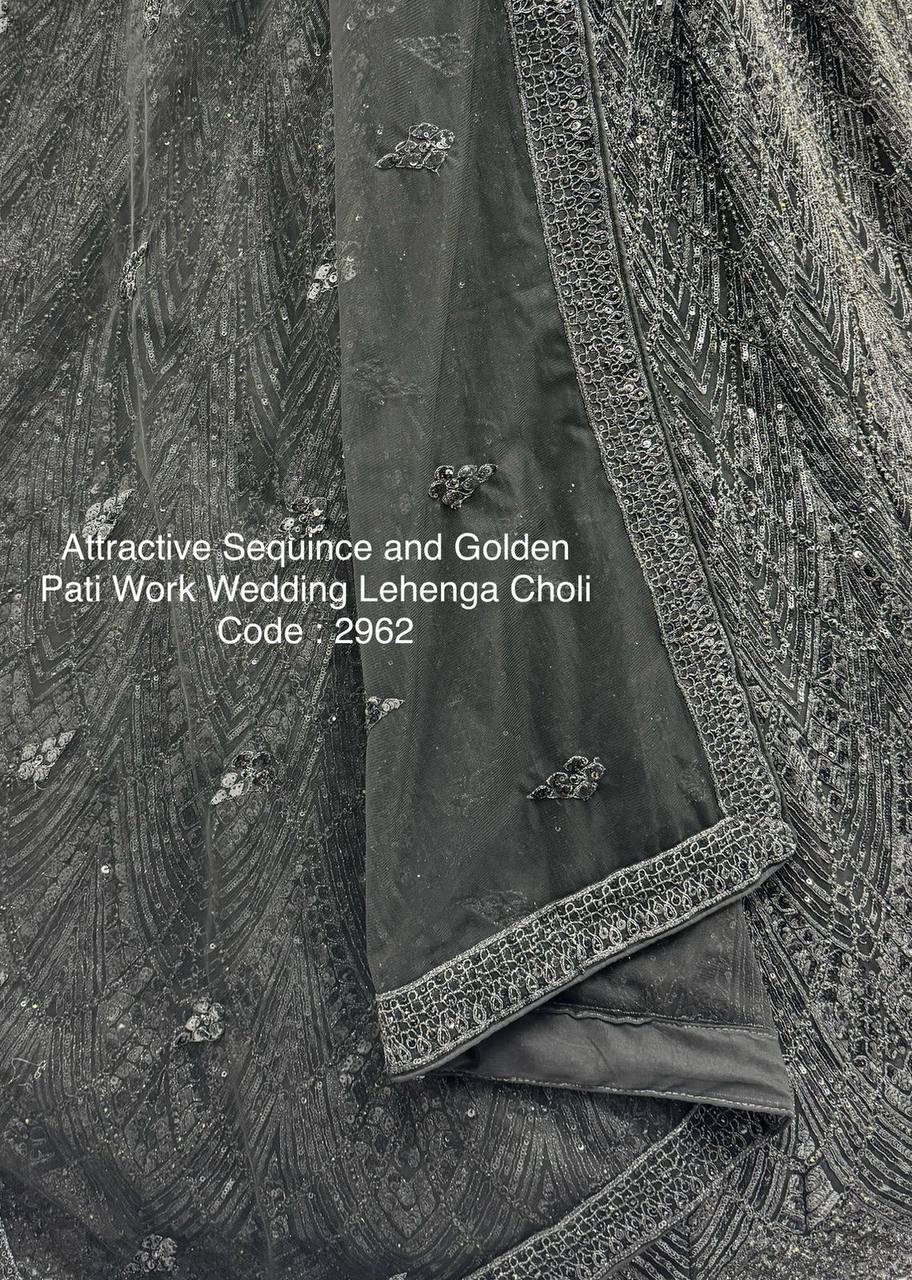 Net Wedding Lehenga Choli – Sequins, Golden Pati, Dori & Zircon Diamond Work