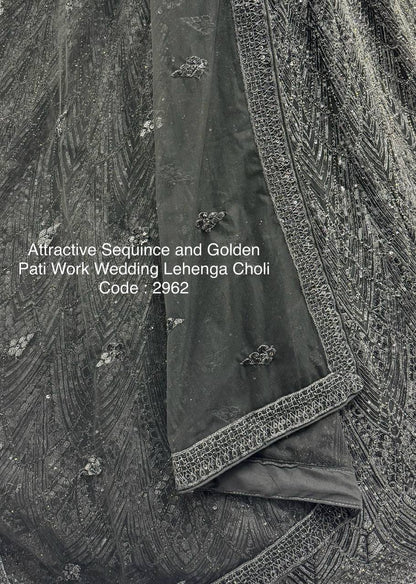 Net Wedding Lehenga Choli – Sequins, Golden Pati, Dori & Zircon Diamond Work