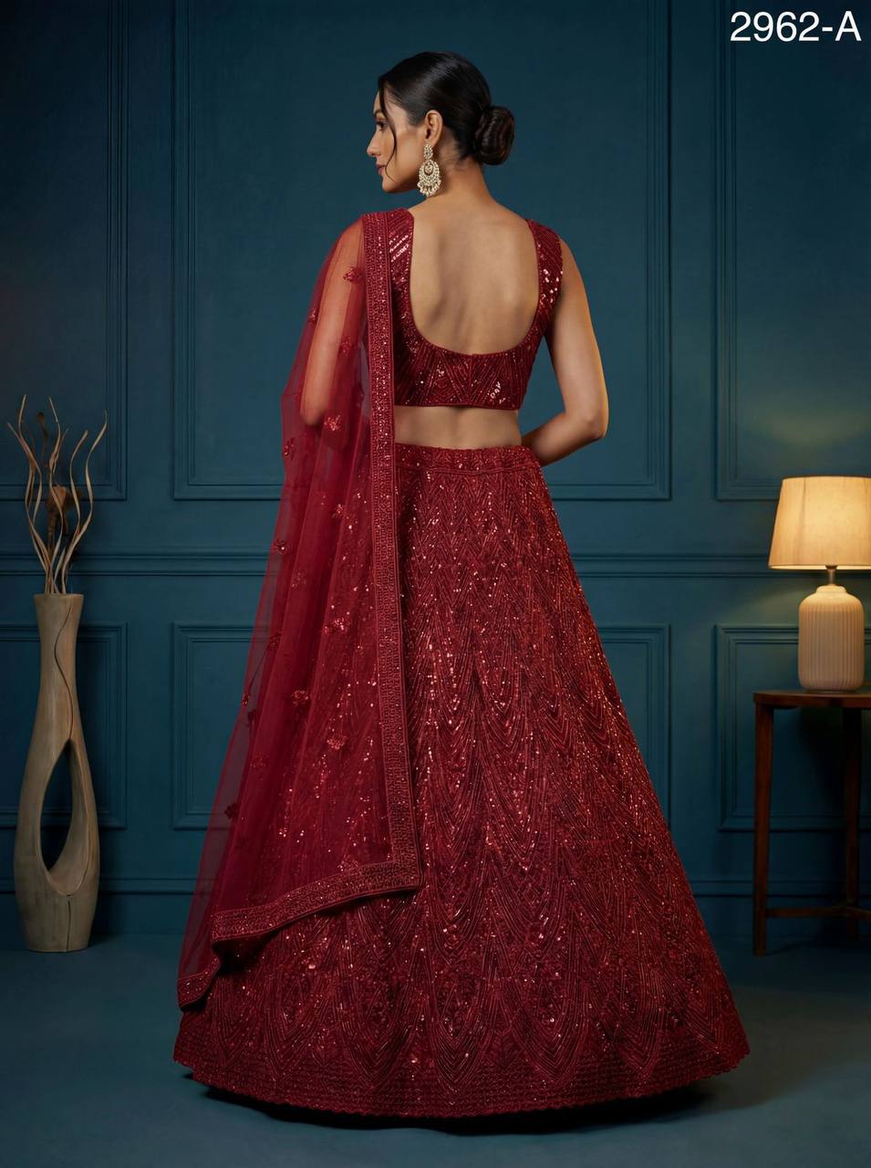 Net Wedding Lehenga Choli – Sequins, Golden Pati, Dori & Zircon Diamond Work