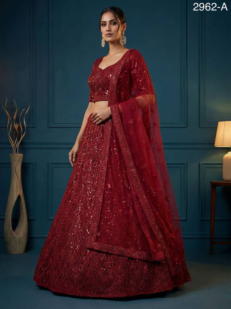 Net Wedding Lehenga Choli – Sequins, Golden Pati, Dori & Zircon Diamond Work