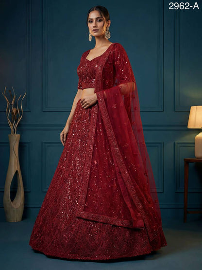 Net Wedding Lehenga Choli – Sequins, Golden Pati, Dori & Zircon Diamond Work
